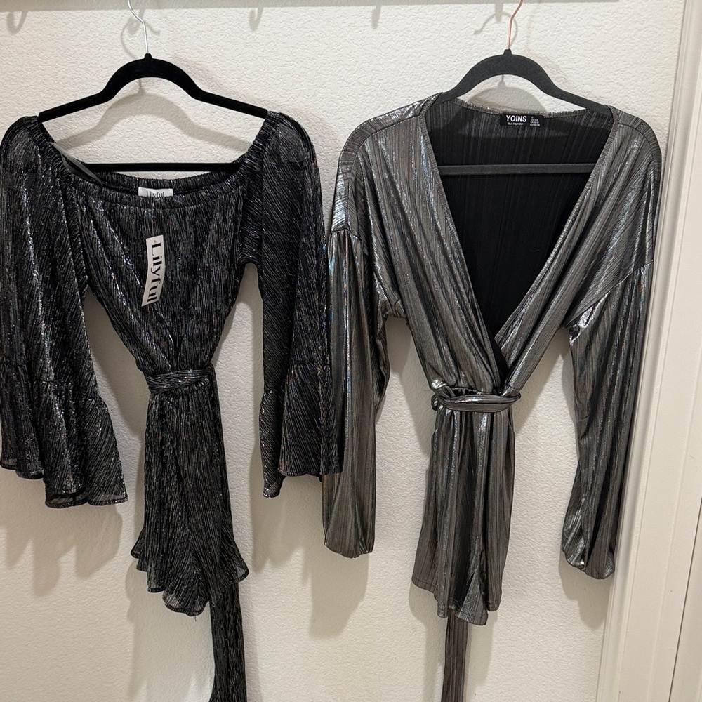 Silver and Black Metallic Wrap dress skort! Two. Lillyful w tags! Yoins.
